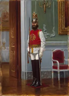 Sentry of the Life-Guards Horse Regiment in the Winter Palace, 1889. Creator: Narkiz Nikolaevich Bunin