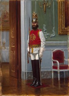 Sentry of the Life-Guards Horse Regiment in the Winter Palace, 1889. Creator: Narkiz Nikolaevich Bunin