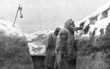 Sentries in a trench looking out over no-man's-land, Pas-de-Calais, France, winter, 1915