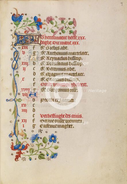 September Calendar Page; Book of Hours, after 1460. Creator: Unknown.