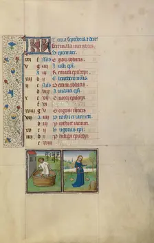 September Calendar Page: Making Wine: Libra; Arenberg Hours, early 1460s. Creator: Workshop of Willem Vrelant