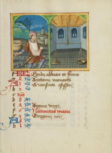 September Calendar Page; Sowing; Libra; Book of Hours, early 16th century. Creator: Unknown
