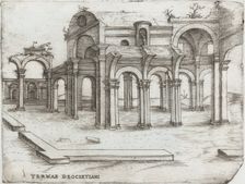 Sepulchrum Adriani, from a Series of Prints depicting (reconstructed) Build..., Plate ca. 1530-1550. Creator: Master GA