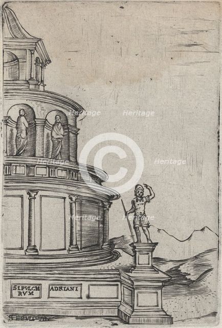 Sepulchrum (sic) Adriani, from a Series of 24 Depicting (Reconstructed) Build..., Plate ca. 1530-50. Creator: Anon.