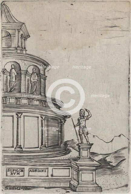 Sepulchrum (sic) Adriani, from a Series of 24 Depicting (Reconstructed) Build..., Plate ca. 1530-50. Creator: Anon.