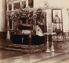 Sepulchre with the relics of Saint Evfrosiniia in Saint Eufrosyne Monastery, 1912. Creator: Sergey Mikhaylovich Prokudin-Gorsky
