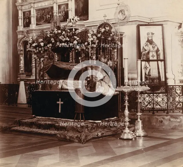 Sepulchre with the relics of Saint Evfrosiniia in Saint Eufrosyne Monastery, 1912. Creator: Sergey Mikhaylovich Prokudin-Gorsky.