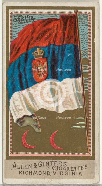 Serbia, from Flags of All Nations, Series 2 (N10) for Allen & Ginter Cigarettes Brands, 1890. Creator: Allen & Ginter.