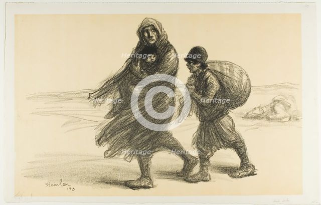 Serbian Exodus, plate twenty-one from Actualités, 1915, published January 1916. Creator: Theophile Alexandre Steinlen.