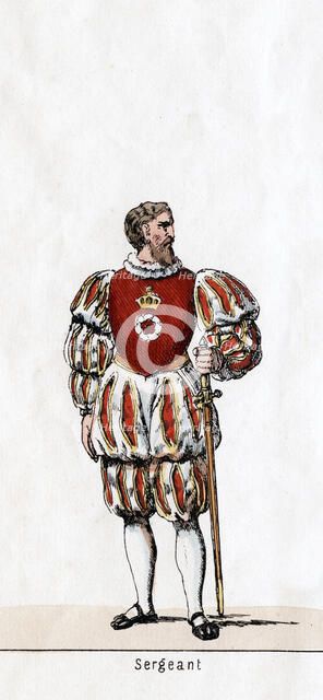 Sergeant, costume design for Shakespeare's play, Henry VIII, 19th century. Artist: Unknown