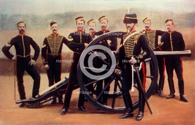'Sergeants of the Royal Horse Artillery with a 12-Pounder', 1900. Creator: Gregory & Co.