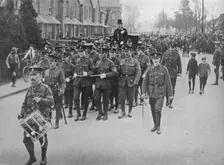 Sergeants hauling the bridal coach from the church 1915