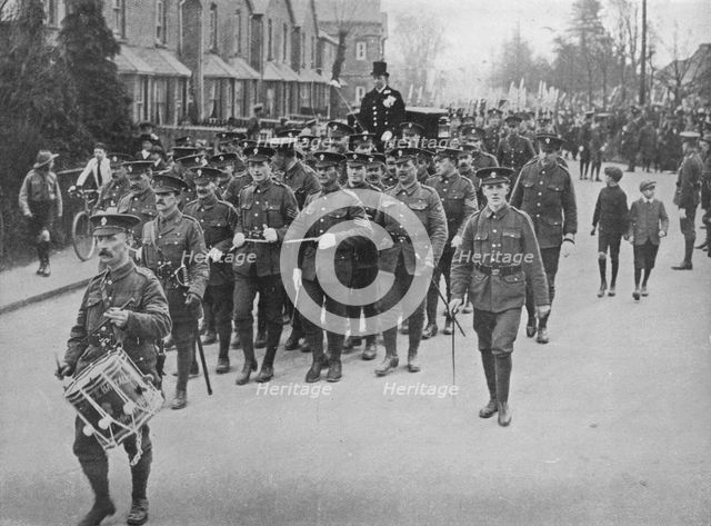 'Sergeants hauling the bridal coach from the church', 1915. Artist: Unknown.