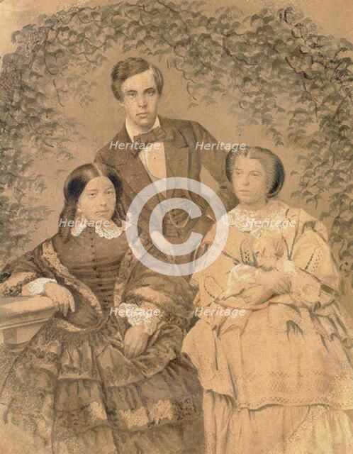 Sergei Mikhailovich Tretyakov with his wife Elizaveta Tretyakova and her sister Anna Alexeeva, 1850s