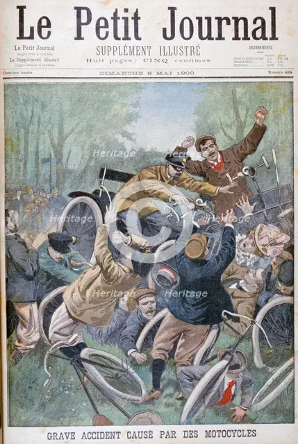 Serious accident caused by bicycles, Paris, 1900. Artist: Unknown