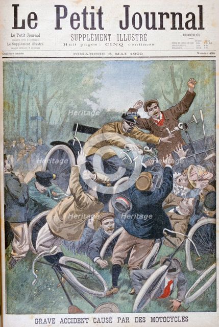 Serious accident caused by bicycles, Paris, 1900. Artist: Unknown