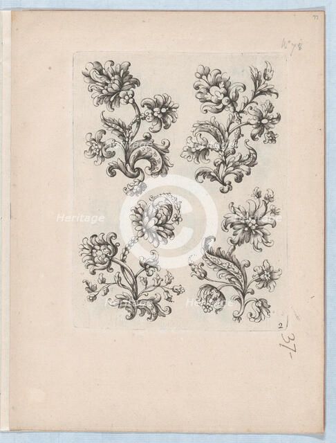 Series of Small Flower Motifs, Plate 2, ca. 1670-85., ca. 1670-85. Creator: Paul Androuet Du Cerceau.