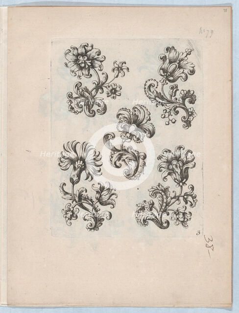 Series of Small Flower Motifs, Plate 3, ca. 1670-85., ca. 1670-85. Creator: Paul Androuet Du Cerceau.