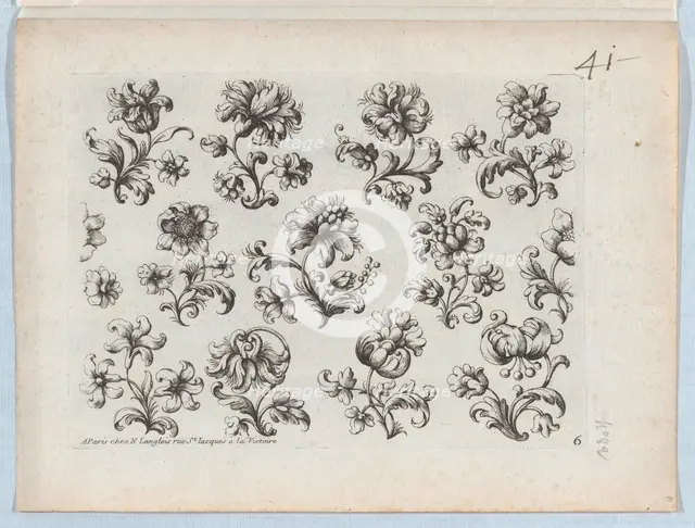 Series of Small Flower Motifs, Plate 6, ca. 1670-85., ca. 1670-85. Creator: Paul Androuet Du Cerceau.