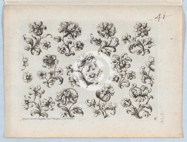 Series of Small Flower Motifs, Plate 6, ca. 1670-85., ca. 1670-85. Creator: Paul Androuet Du Cerceau.