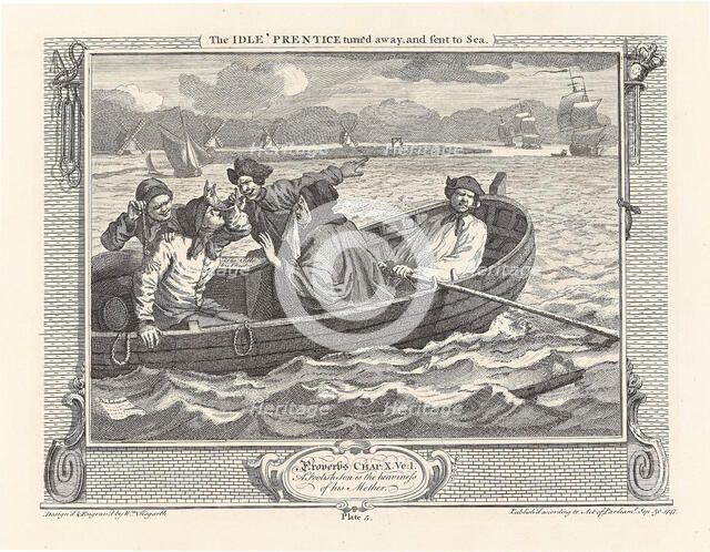 Series "Industry and Idleness", Plate 5: The Idle 'Prentice turn'd away, and sent to Sea, 1747. Creator: Hogarth, William (1697-1764).