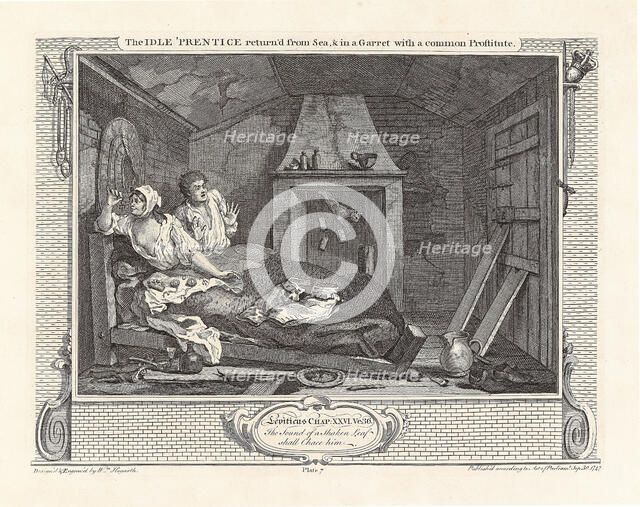 Series "Industry and Idleness", Plate 7: The Idle 'Prentice return'd from Sea, and in a..., 1747. Creator: Hogarth, William (1697-1764).