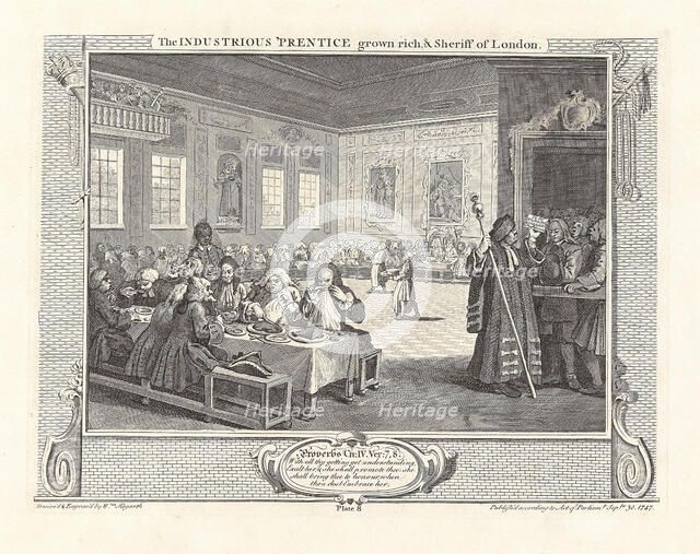 Series "Industry and Idleness", Plate 8: The Industrious 'Prentice grown rich..., 1747. Creator: Hogarth, William (1697-1764).