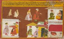 Servant protecting the house where a king lies dead, from a Pancha Tantra manuscript, mid-18th centu