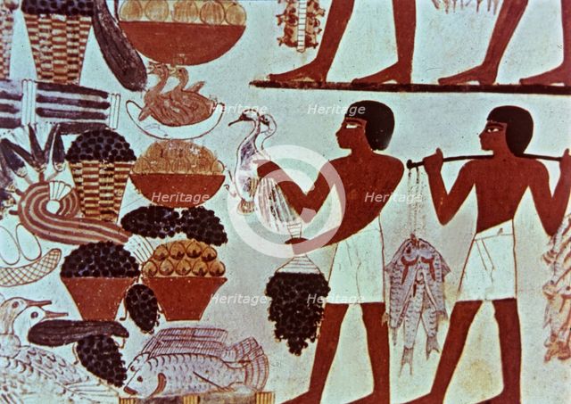 Servants with offerings, fresco in the Tomb of Menna at Sheikh Abd el-Qurna.