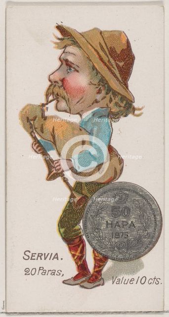 Servia, 20 Paras, from the series Coins of All Nations (N72, variation 1) for Duke brand c..., 1889. Creator: Unknown.
