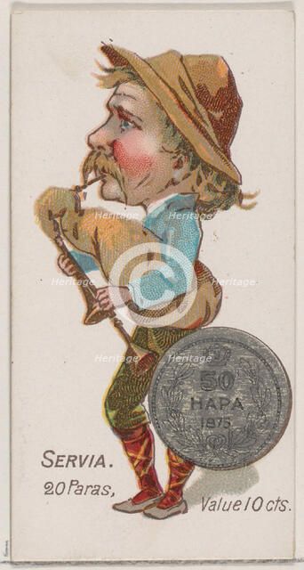 Servia, 20 Paras, from the series Coins of All Nations (N72, variation 1) for Duke brand c..., 1889. Creator: Unknown.