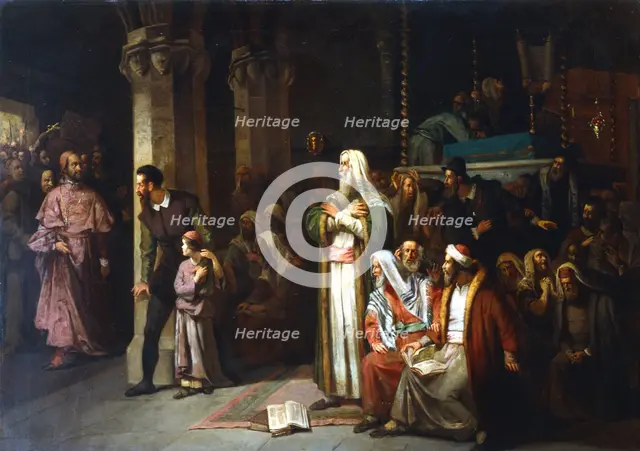 Service in the Synagogue during the reading from the Torah, 1868. Artist: Unknown