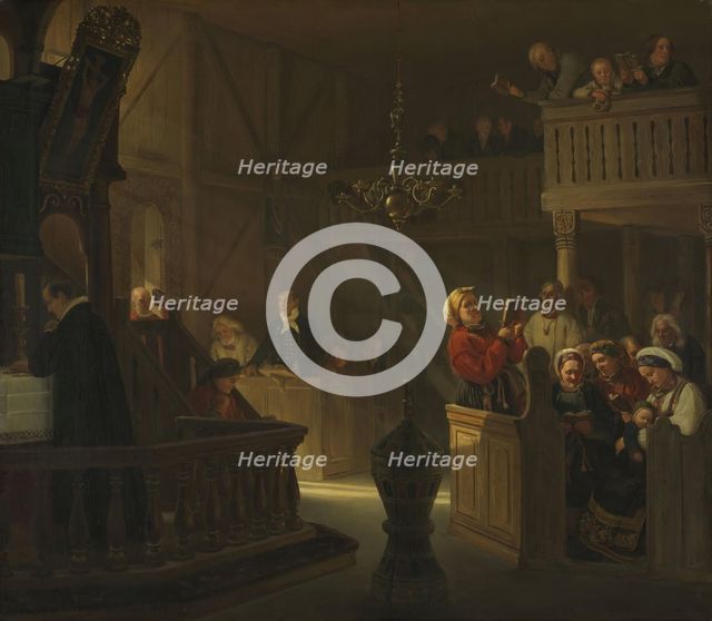 Service in a Norwegian Country Church, 1845. Creator: Adolph Tidemand.