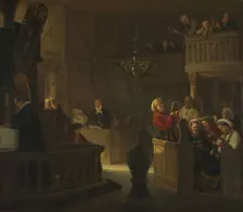 Service in a Norwegian Country Church, 1845. Creator: Adolph Tidemand