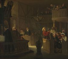 Service in a Norwegian Country Church, 1845. Creator: Adolph Tidemand