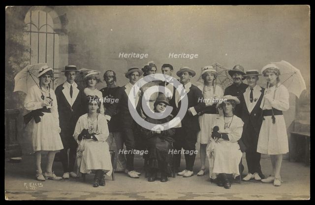 Servicemen in Malta performing a play, some in drag, c1918. Creator: R Ellis.