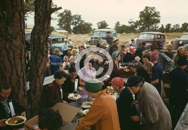 Serving up the barbeque at the Pie Town, New Mexico, Fair, 1940. Creator: Russell Lee.