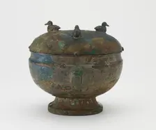 Serving vessel with lid (dun) and dragons and ducks, Eastern Zhou dynasty, 5th century BCE. Creator: Unknown