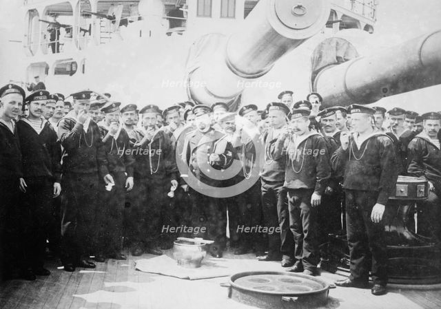 Serving grog on Russian Battleship, between c1910 and c1915. Creator: Bain News Service.