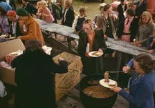 Serving pinto beans at the Pie Town, New Mexico Fair barbeque, 1940. Creator: Russell Lee