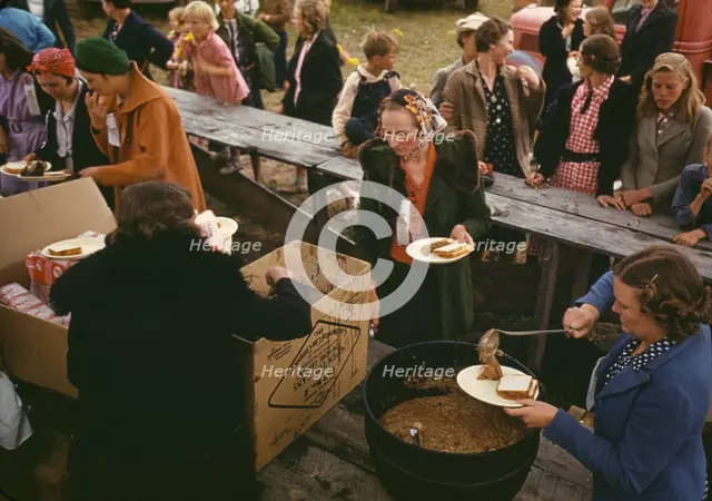 Serving pinto beans at the Pie Town, New Mexico Fair barbeque, 1940. Creator: Russell Lee.