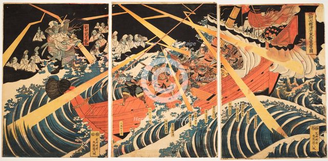Sesshu Daimotsu no ura Heike onryo arawaruru zu (Attack of the Taira Ghosts at Daimotsu Bay), c1847.