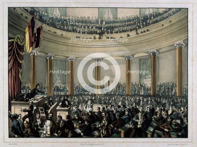 Session of the Frankfurt National Assembly in the Paulskirche at Frankfurt am Main, 1848-1849. Creator: Elliot, Leo von (1816-1890).