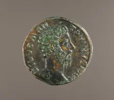 Sestertius Coin of Marcus Aurelius. Head of Marcus Aurelius, about A.D. 180. Creator: Unknown