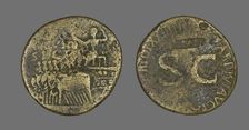 Sestertius (Coin) Depicting an Elephant Quadriga, 34-35. Creator: Unknown