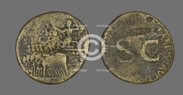 Sestertius (Coin) Depicting an Elephant Quadriga, 34-35. Creator: Unknown.