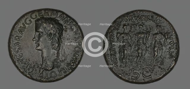 Sestertius (Coin) Portraying Germanicus, 37-38. Creator: Unknown.