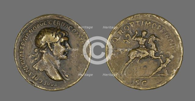 Sestertius (Coin) Portraying Emperor Trajan Conquering Dacia, 104-107. Creator: Unknown.