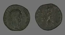 Sestertius (Coin) Portraying Emperor Trajan, Roman Period, 98-117. Creator: Unknown