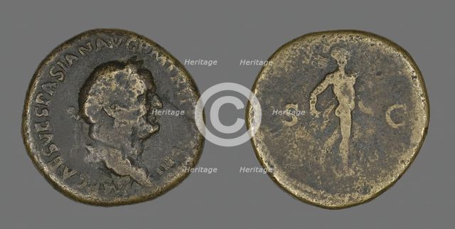 Sestertius (Coin) Portraying Emperor Vespasian, 71. Creator: Unknown.